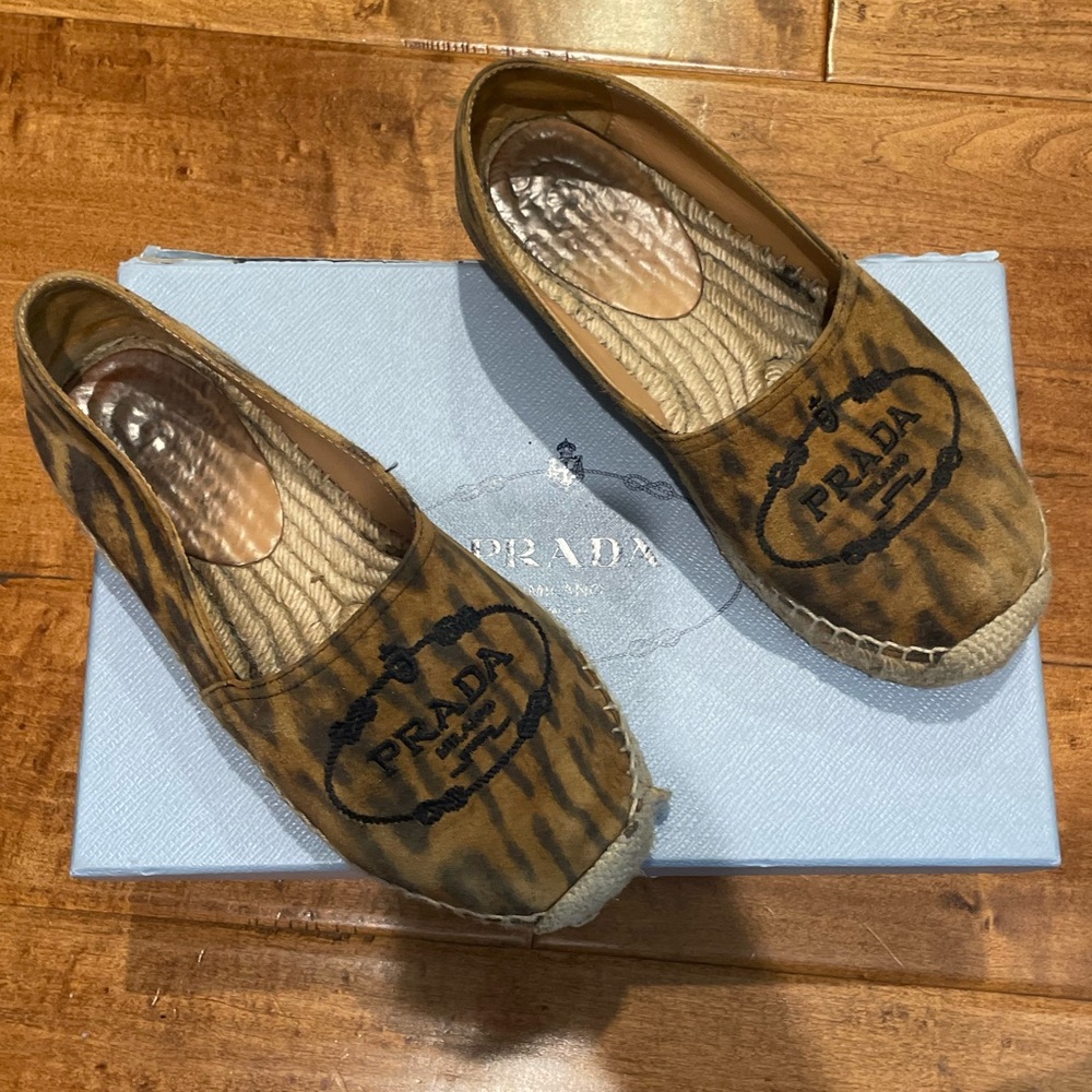 Prada Leopard Print Leather Espadrille Loafer Size 36